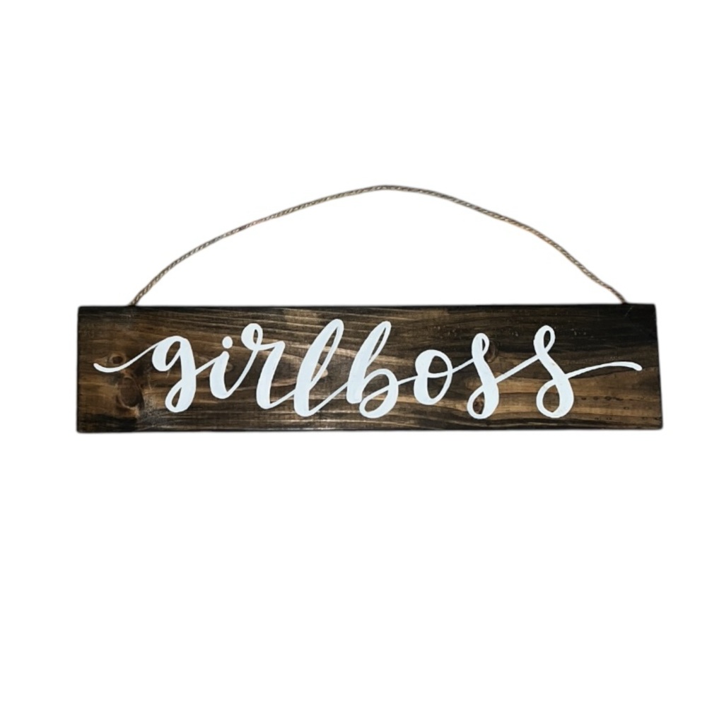 Brown and White Rustic Art Wall Decor “Girlboss” Sign